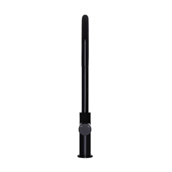 Round - Matte Black Gooseneck Kitchen Mixer w Pinless Handle & Pull-out Hose