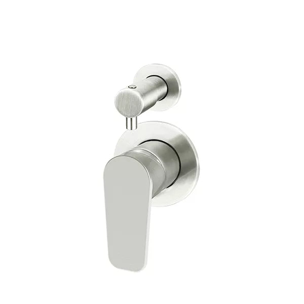 Round - Brushed Nickel Wall Mixer w Diverter Finishing Kit w Paddle Handle