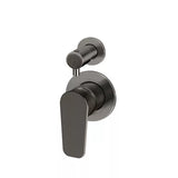 Round - Shadow Gunmetal Wall Mixer w Diverter Finishing Kit w Paddle Handle