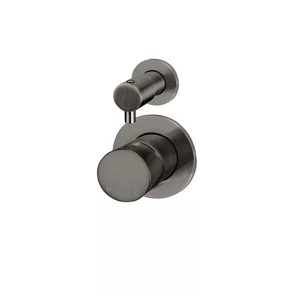Round - Shadow Gunmetal Wall Mixer w Diverter Finishing Kit w Pinless Handle