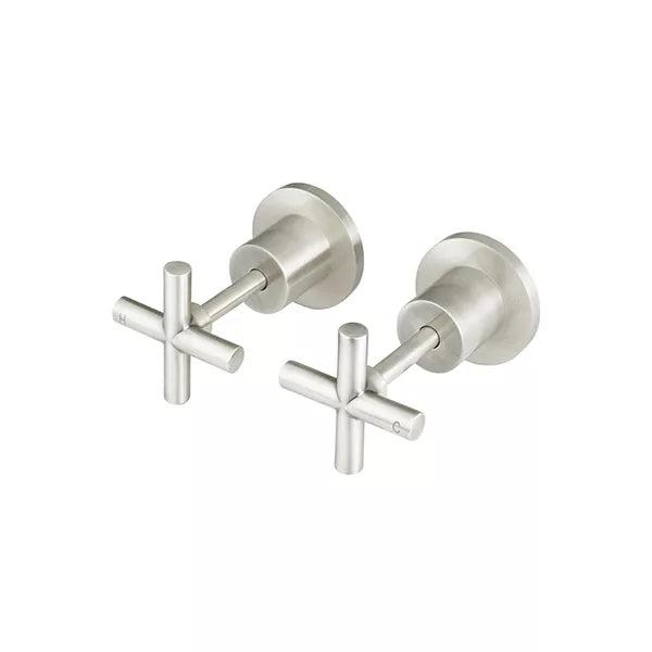 Round - Brushed Nickel Cross Handle Jumper Valve Wall Top Assemblies