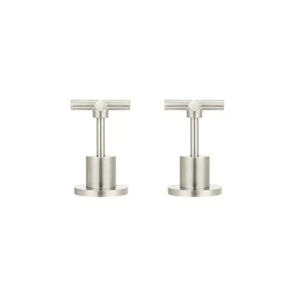 Round - Brushed Nickel Cross Handle Jumper Valve Wall Top Assemblies