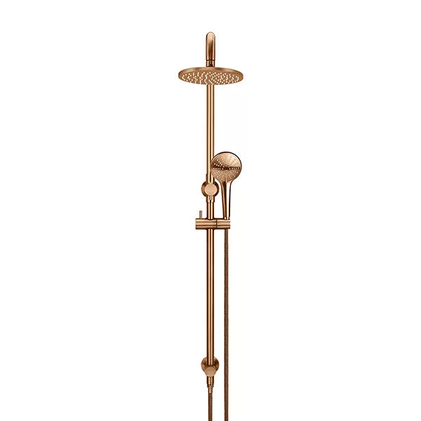 Round - Lustre Bronze Combination Shower Rail w 200mm Rose & Three-Function Hand Shower