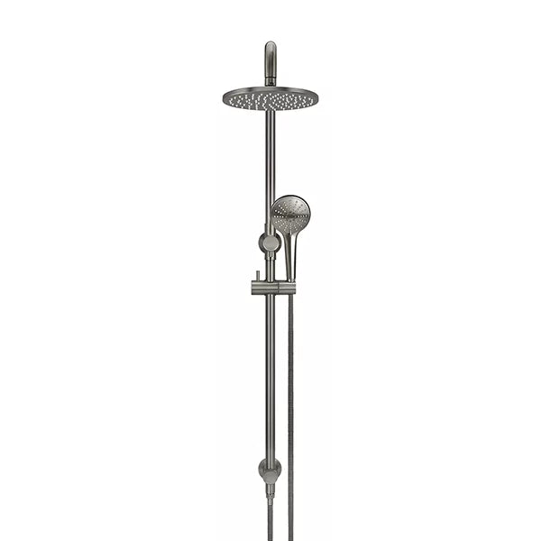 Round - Shadow Gunmetal Combination Shower Rail w 200mm Rose & Three-Function Hand Shower