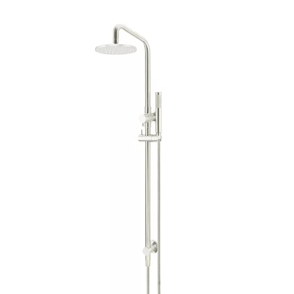 Round - Brushed Nickel Combination Shower Rail w 200mm Rose & Single Function Hand Shower