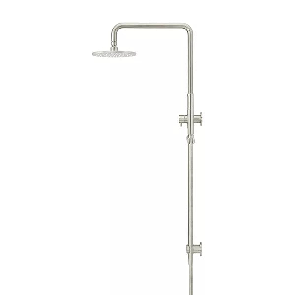 Round - Brushed Nickel Combination Shower Rail w 200mm Rose & Single Function Hand Shower