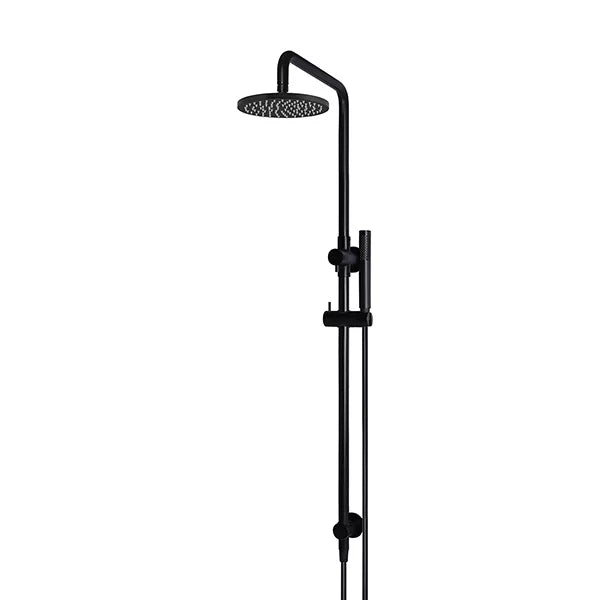 Round - Matte Black Combination Shower Rail w 200mm Rose & Single Function Hand Shower