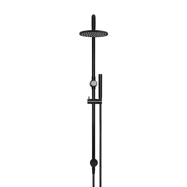 Round - Matte Black Combination Shower Rail w 200mm Rose & Single Function Hand Shower