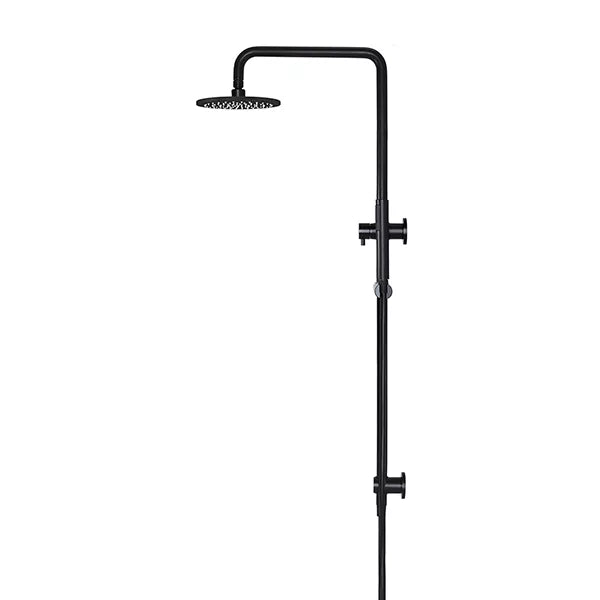 Round - Matte Black Combination Shower Rail w 200mm Rose & Single Function Hand Shower