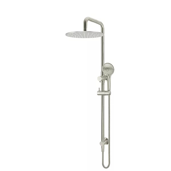 Round - Brushed Nickel Combination Shower Rail w 300mm Rose & Three-Function Hand Shower