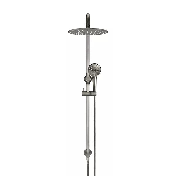 Round - Shadow Gunmetal Combination Shower Rail w 300mm Rose & Three-Function Hand Shower
