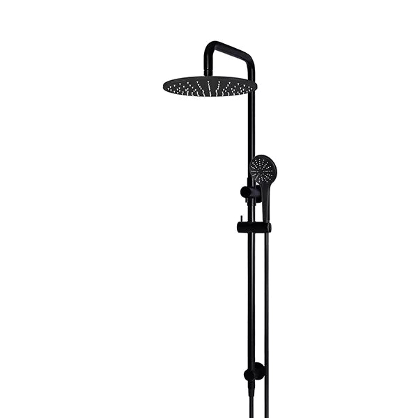 Round - Matte Black Combination Shower Rail w 300mm Rose & Three-Function Hand Shower