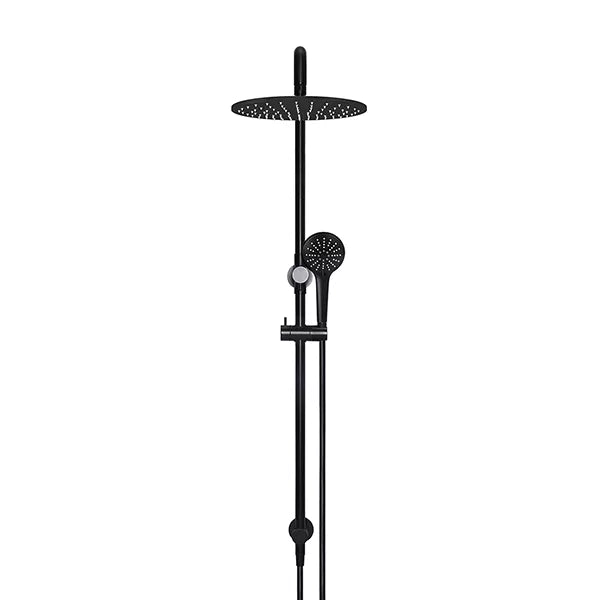 Round - Matte Black Combination Shower Rail w 300mm Rose & Three-Function Hand Shower
