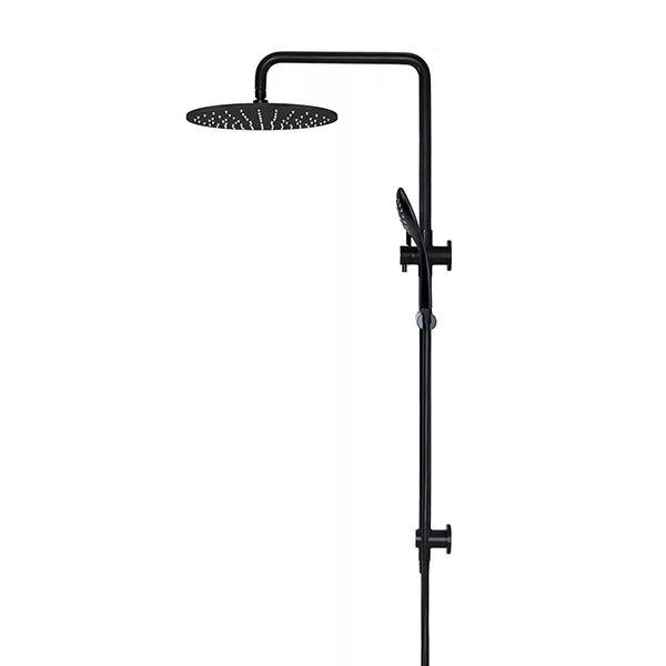 Round - Matte Black Combination Shower Rail w 300mm Rose & Three-Function Hand Shower