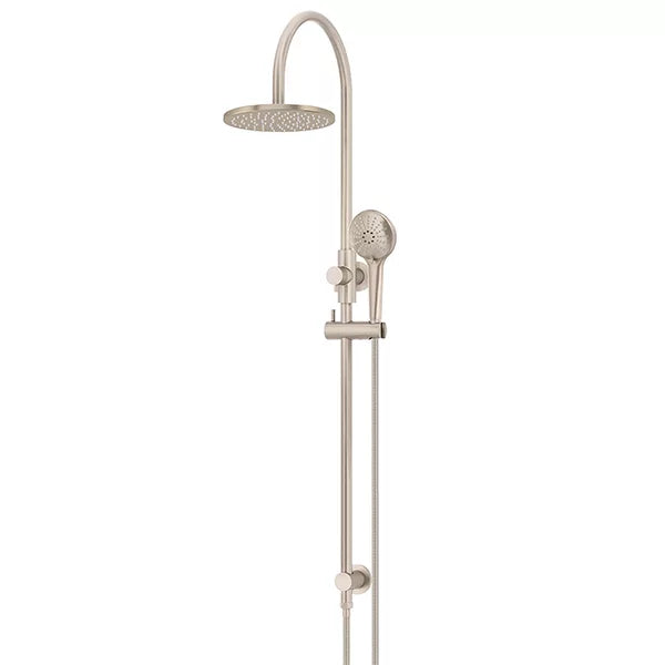 Round - Champagne Gooseneck Combination Shower Rail w 200mm Rose & Three-Function Hand Shower