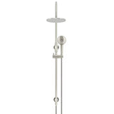 Round - Brushed Nickel Gooseneck Combination Shower Rail w 200mm Rose & Three-Function Hand Shower