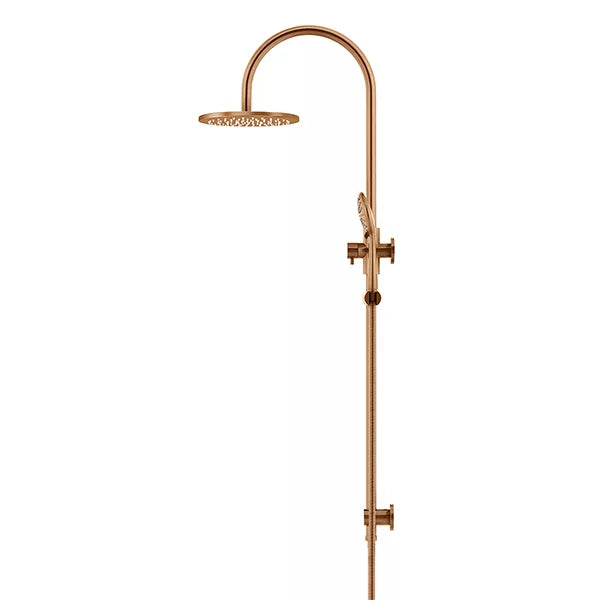 Round - Lustre Bronze Gooseneck Combination Shower Rail w 200mm Rose & Three-Function Hand Shower