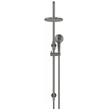 Round - Shadow Gunmetal Gooseneck Combination Shower Rail w 200mm Rose & Three-Function Hand Shower
