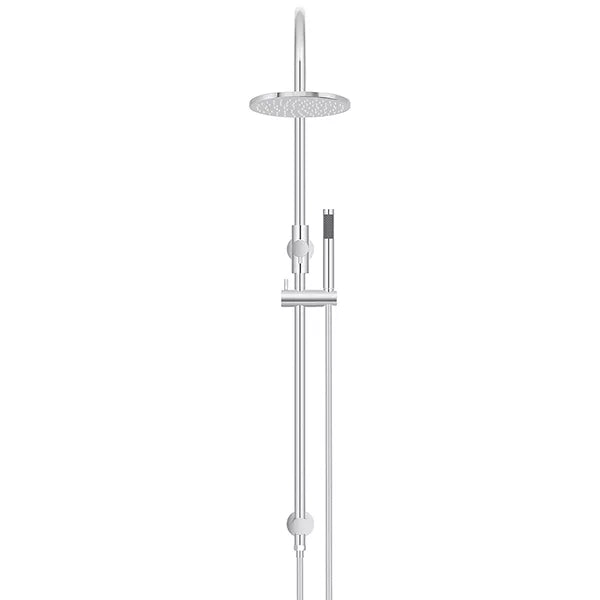 Round - Polished Chrome Gooseneck Combination Shower Rail w 200mm Rose & Single Function Hand Shower
