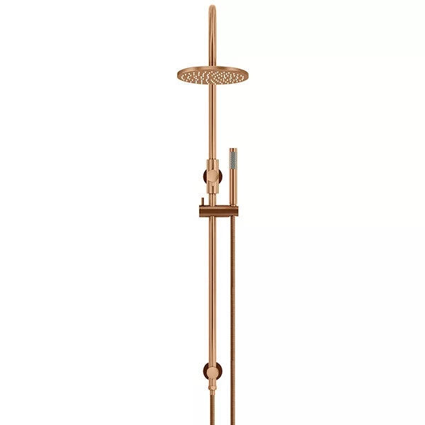 Round - Lustre Bronze Gooseneck Combination Shower Rail w 200mm Rose & Single Function Hand Shower