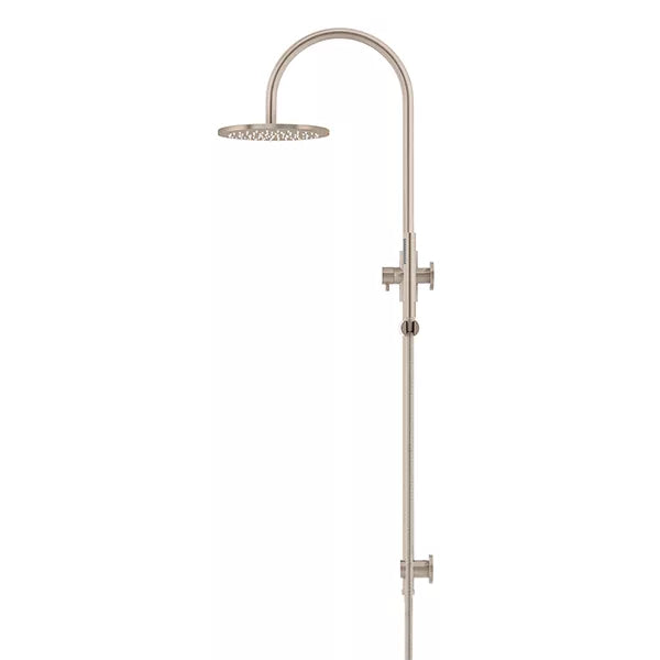 Round - Champagne Gooseneck Combination Shower Rail w 200mm Rose & Single Function Hand Shower