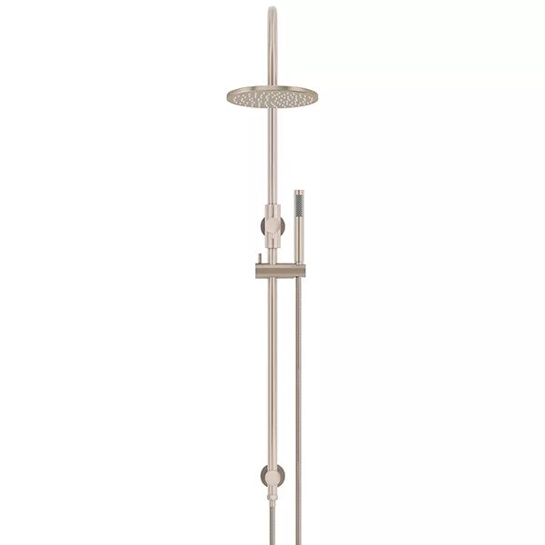 Round - Champagne Gooseneck Combination Shower Rail w 200mm Rose & Single Function Hand Shower