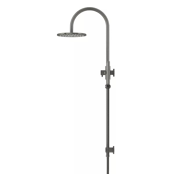 Round - Shadow Gunmetal Gooseneck Combination Shower Rail w 200mm Rose & Single Function Hand Shower