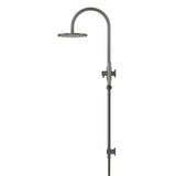 Round - Shadow Gunmetal Gooseneck Combination Shower Rail w 200mm Rose & Single Function Hand Shower