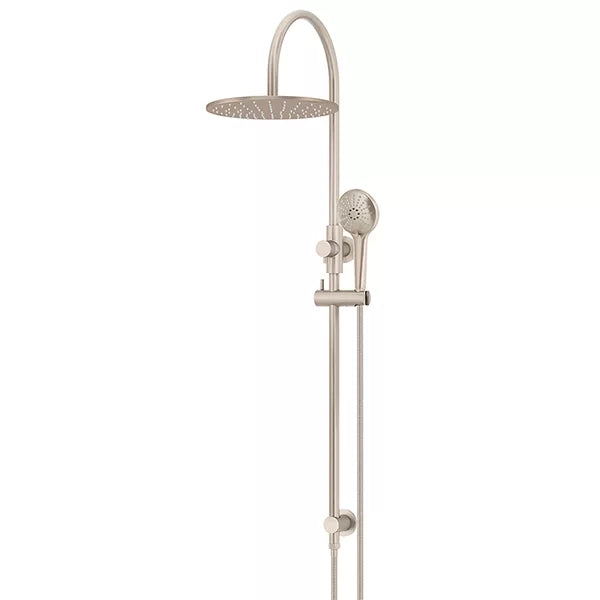 Round - Champagne Gooseneck Combination Shower Rail w 300mm Rose & Three-Function Hand Shower