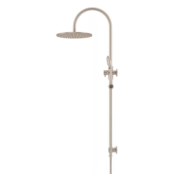 Round - Champagne Gooseneck Combination Shower Rail w 300mm Rose & Three-Function Hand Shower
