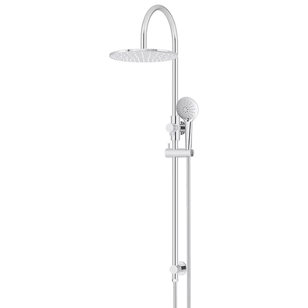 Round - Polished Chrome Gooseneck Combination Shower Rail w 300mm Rose & Three-Function Hand Shower