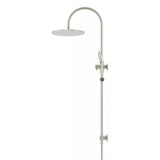 Round - Brushed Nickel Gooseneck Combination Shower Rail w 300mm Rose & Three-Function Hand Shower