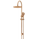 Round - Lustre Bronze Gooseneck Combination Shower Rail w 300mm Rose & Three-Function Hand Shower