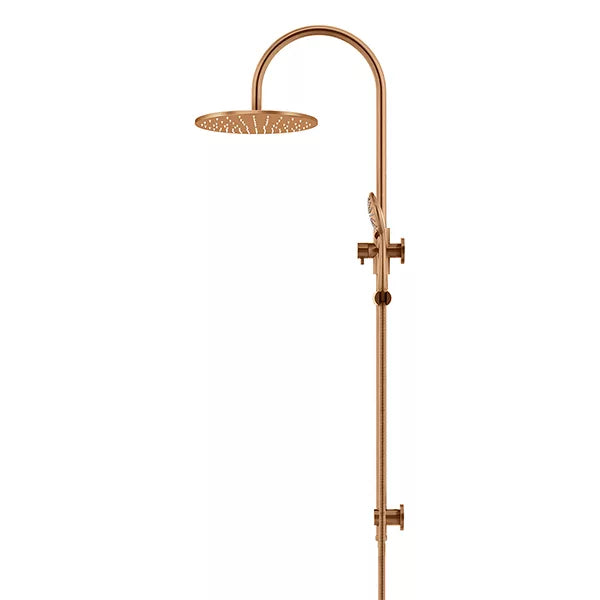 Round - Lustre Bronze Gooseneck Combination Shower Rail w 300mm Rose & Three-Function Hand Shower