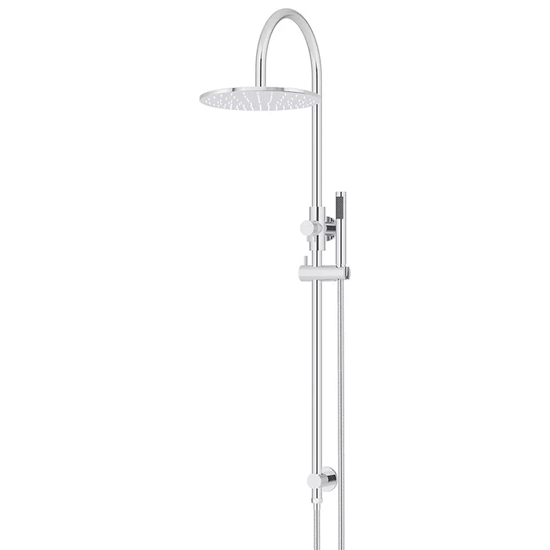 Round - Polished Chrome Gooseneck Combination Shower Rail w 300mm Rose & Single Function Hand Shower