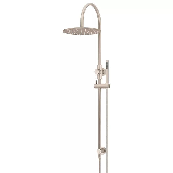 Round - Champagne Gooseneck Combination Shower Rail w 300mm Rose & Single Function Hand Shower