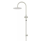 Round - Brushed Nickel Gooseneck Combination Shower Rail w 300mm Rose & Single Function Hand Shower