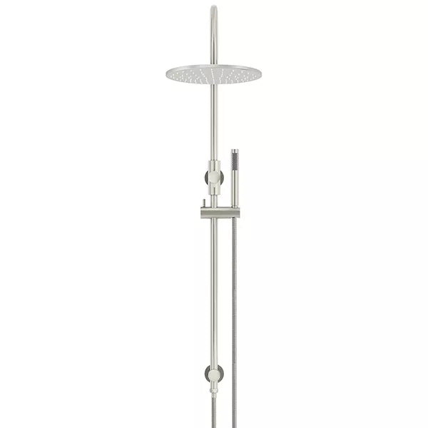 Round - Brushed Nickel Gooseneck Combination Shower Rail w 300mm Rose & Single Function Hand Shower