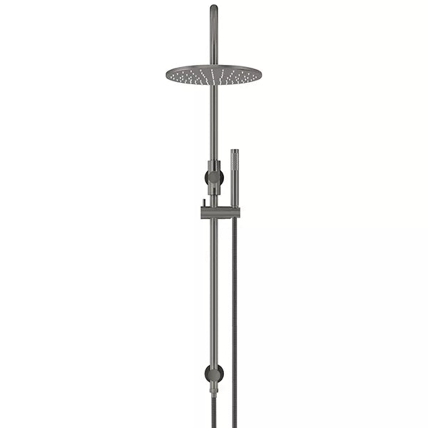 Round - Shadow Gunmetal Gooseneck Combination Shower Rail w 300mm Rose & Single Function Hand Shower