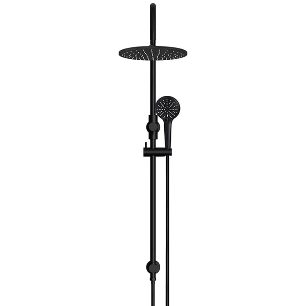 Round - Matte Black Gooseneck Combination Shower Rail w 300mm Rose & Three-Function Hand Shower