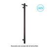 Thermorail - Straight/Round 240Volt Vertical Bar 900x142x100mm 22Watt With Optional Hook - Matt Black