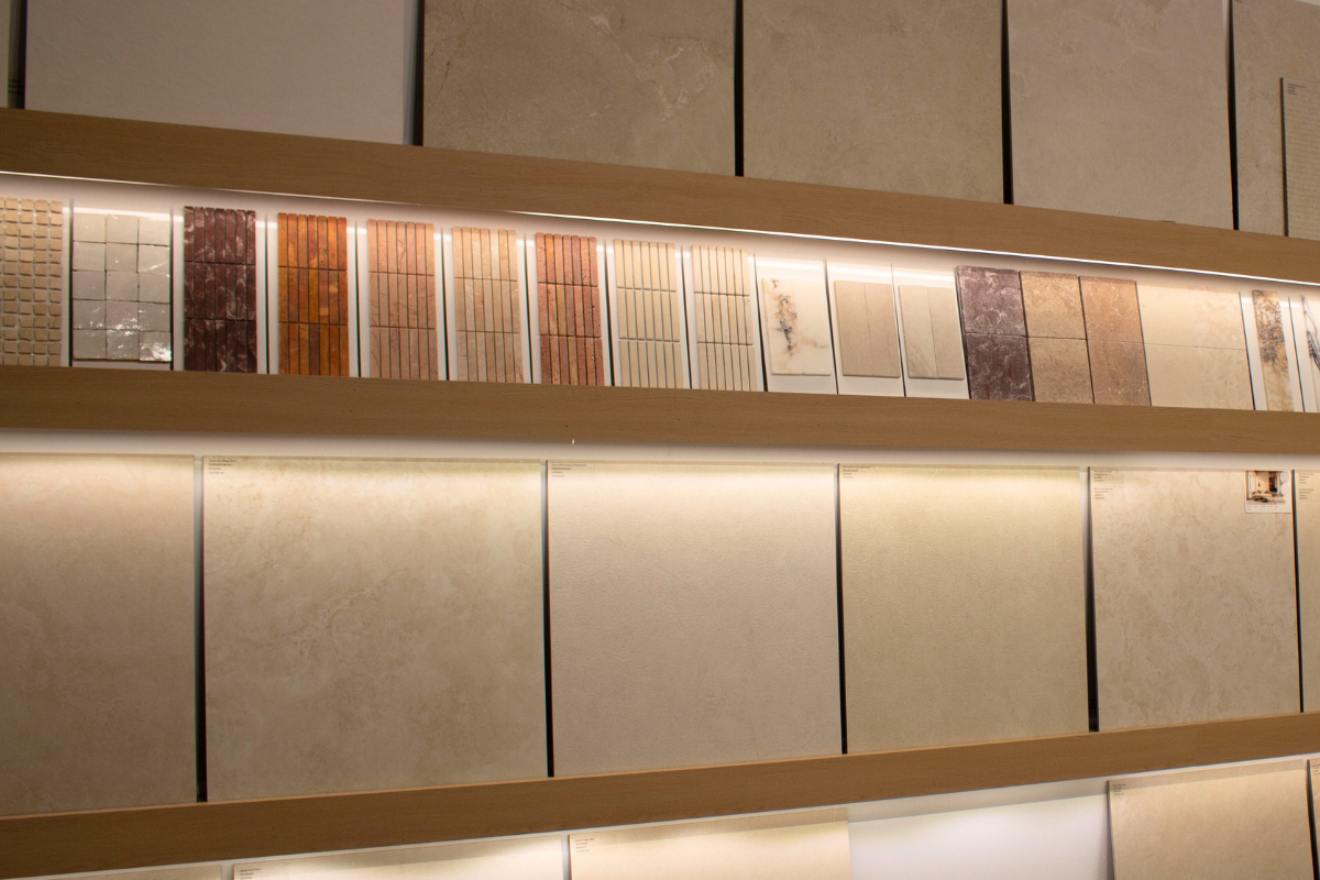 Numerous tiles on display at Eos Bathware Mornington