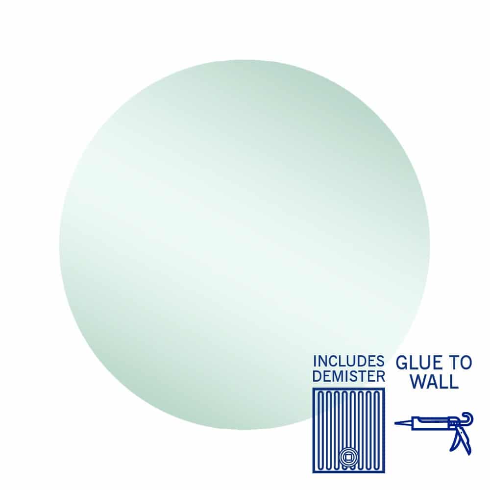 Ablaze - Rio Polished Edge Round Mirror - 700mmØ Glue-to-Wall and Demister
