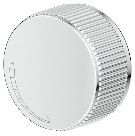 Mica Fluted progressive shower mixer with a round fluted control in polished chrome on a white background.