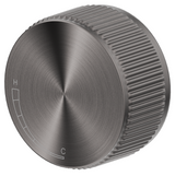 Mica Fluted progressive shower mixer with a round fluted control in gunmetal on a white background.