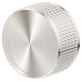 Mica Fluted progressive shower mixer with a round fluted control in brushed nickel on a white background.