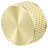 Mica Fluted progressive shower mixer with a round fluted control in French gold on a white background.