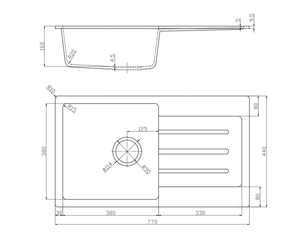 Fomos Black Granite Kitchen/Laundry Sink - 770 x 440mm