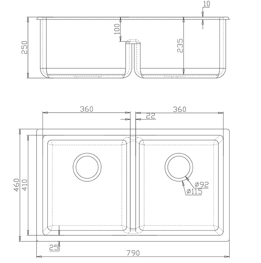 Fomos Black Double Bowl Granite Kitchen/Laundry Sink -790 x 460mm