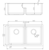 Fomos Black Double Bowl Granite Kitchen/Laundry Sink -790 x 460mm